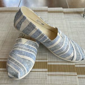 TOMS Alpargata Blue and Grey Striped Canvas Slip On Flats 9M